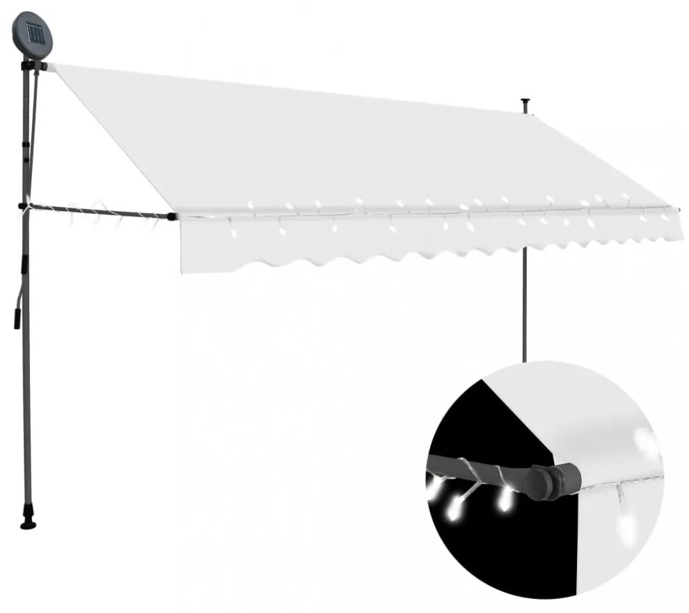 krémszínű kézzel kihúzható LED-es napellenző 350 cm