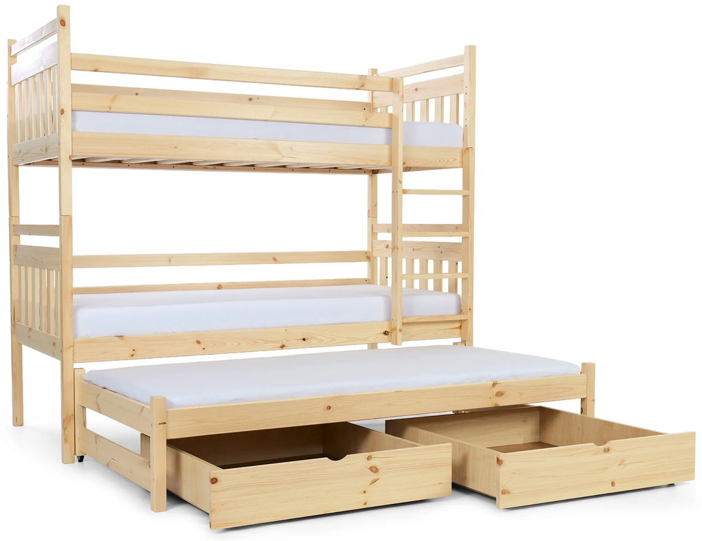 Wilsondo PETRA 5 emeletes ágy pótággyal - natúr borovi Méret: 180x80
