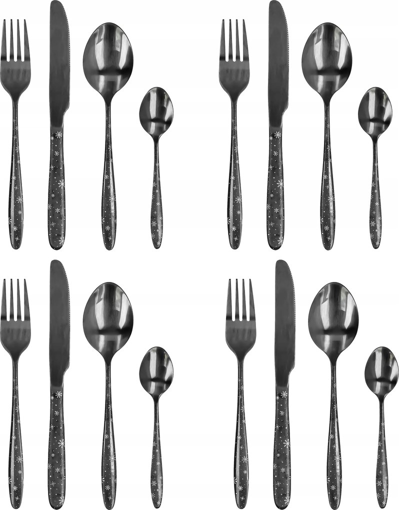 Karácsonyi evőeszköz szett fekete acél 4 személyes étkészlet 16 db-os