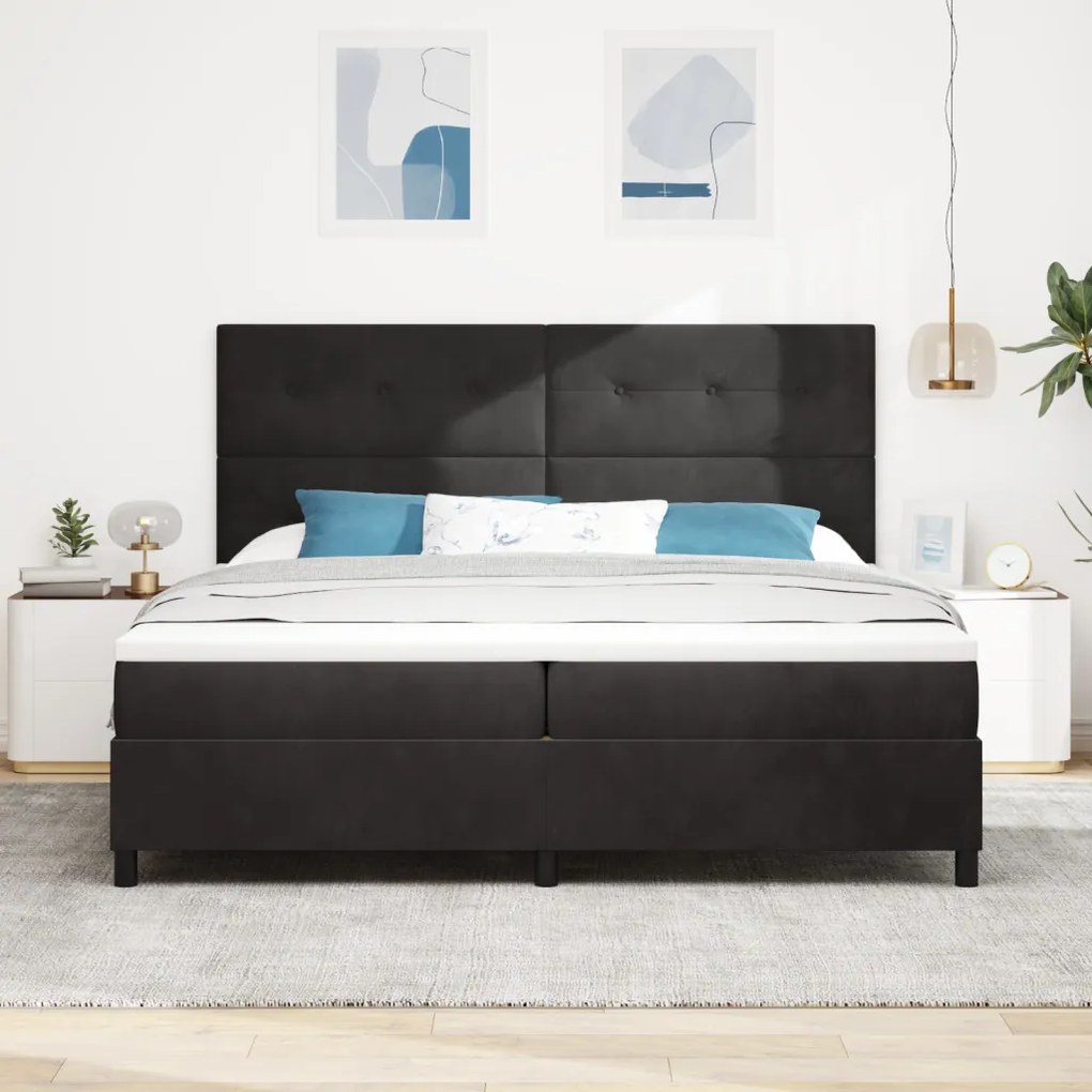 Boxspring Ágy Mattal és LED Fekete 200x200 cm Bársonyos
