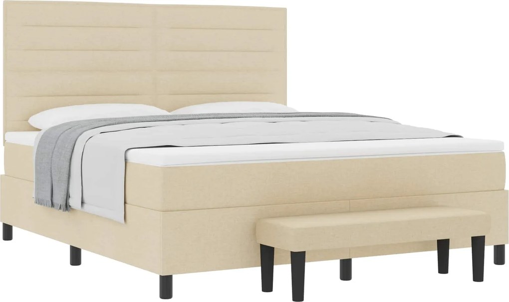 vidaXL Boxrugós ágy matracmal fejtámlával Krém 180 x 200 cm szövet