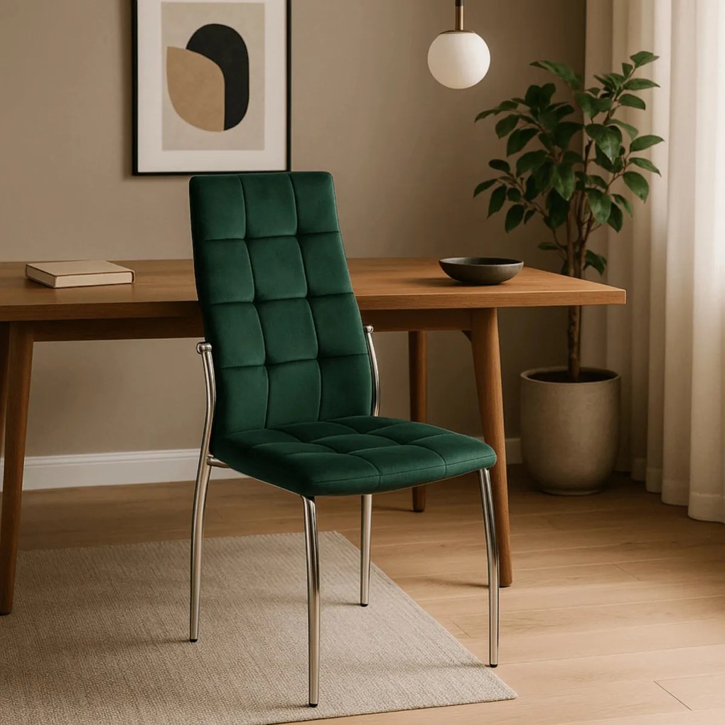 Szék zöld színben, bársony kárpittal. MOLLY