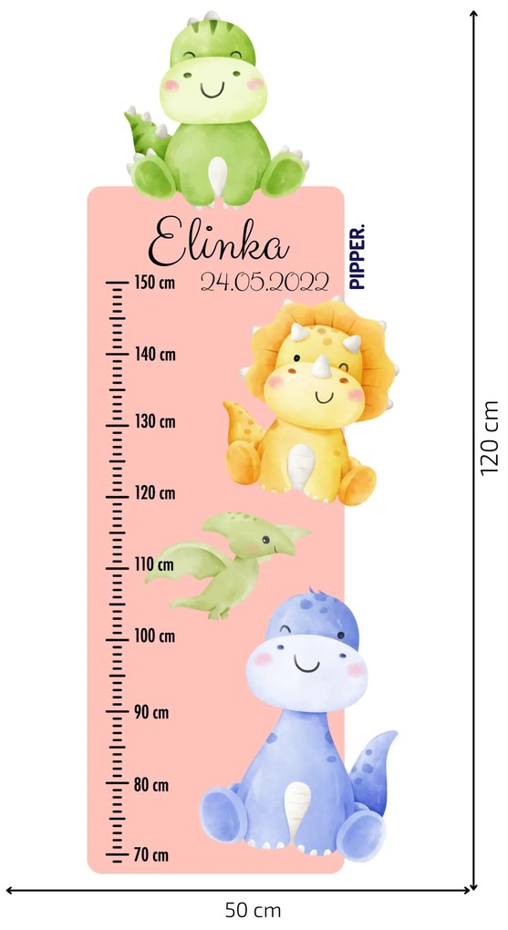 PIPPER. Textil falmatrica "Gyermek magasságmérő névvel - Dinoszauruszok"