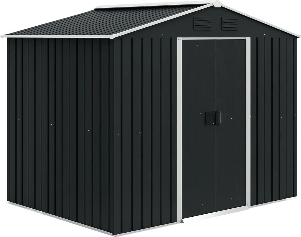 Outsunny Külső Kerti Shed 3.6m² 236x174x190 cm Szürke Kerti Shed 2 Tolóajtóval, Lejtős Tetővel és 4 Ablakkal Teraszra | Aosom