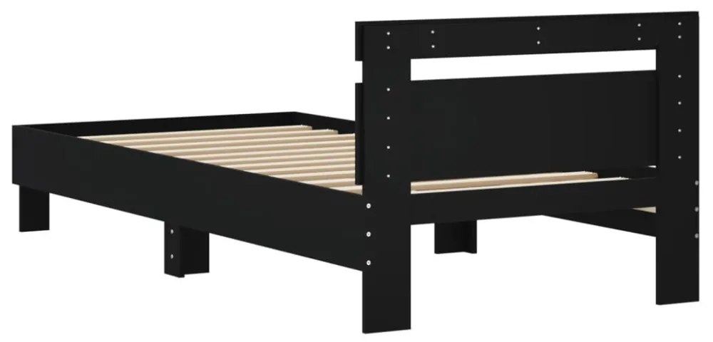 fekete szerelt fa ágykeret fejtámlával 90 x 190 cm