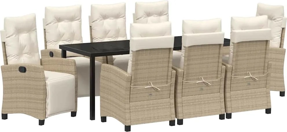vidaXL Kert étkező szett párnával 9 pcs Bézs polirattan