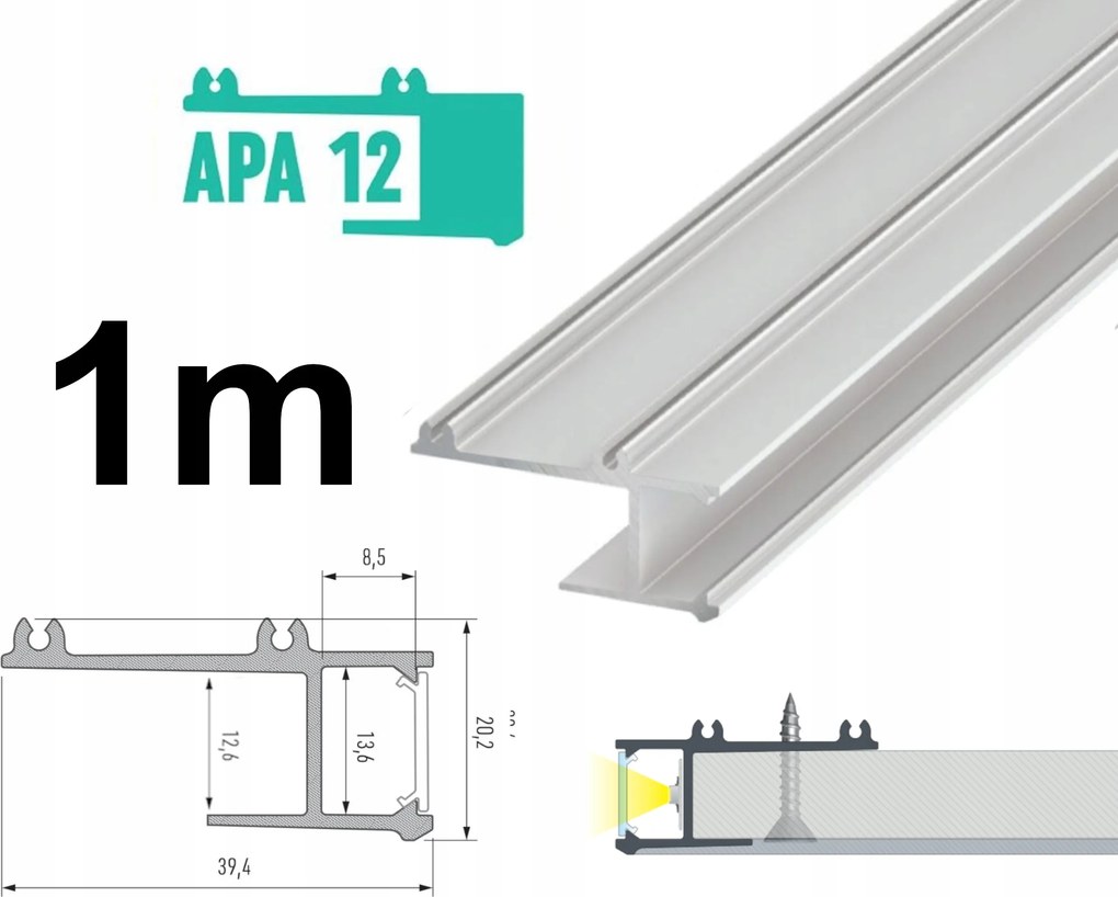 Mennyezeti Led Profil 1M APA12 Fehér