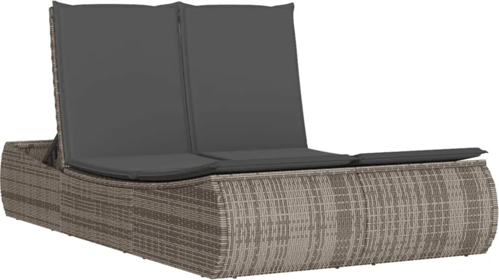 vidaXL szürke polyrattan dupla napozóágy párnával