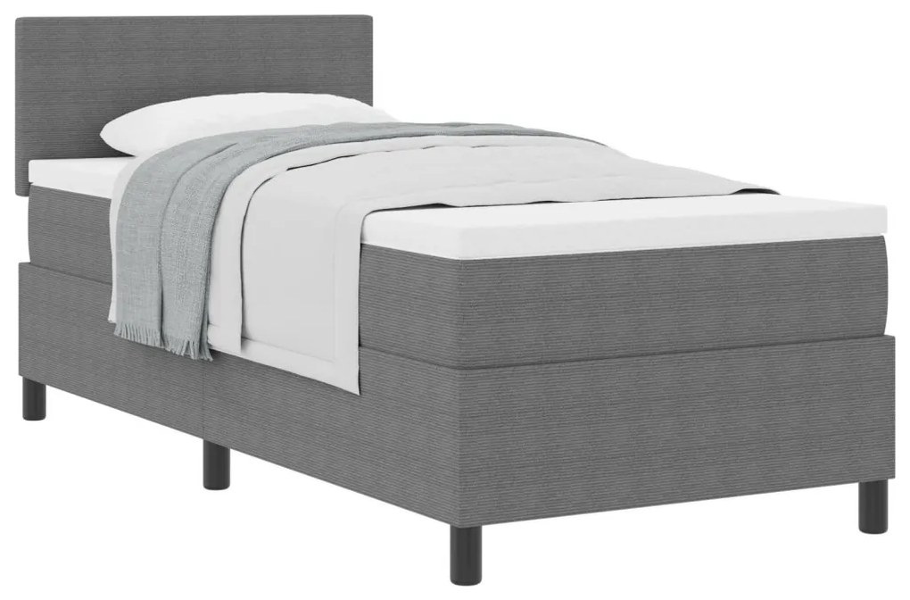 Box Spring Ágy matraccal Világosszürke Egyszemélyes Kordbársony
