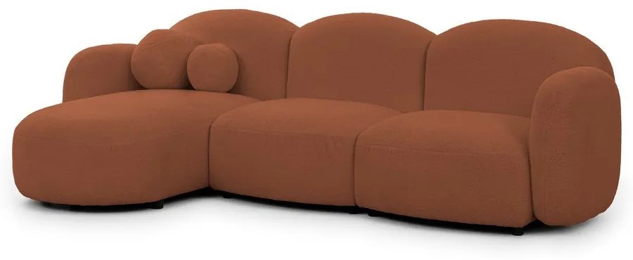 Terrakotta színű buklé sarokkanapé (bal oldali-heverő résszel) Orbit – Ropez