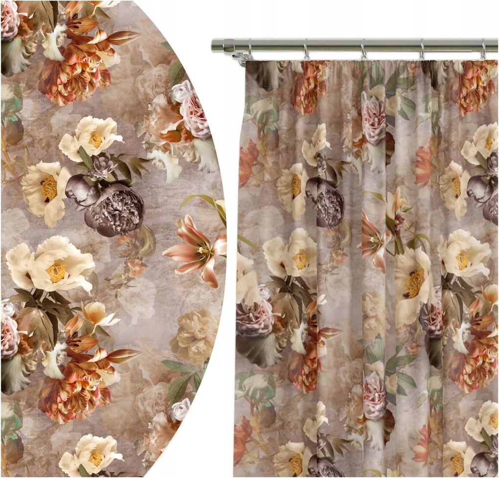 Rövid Szalagfüggöny 140x160 Béka Függöny Barna Virág Mintás 6833