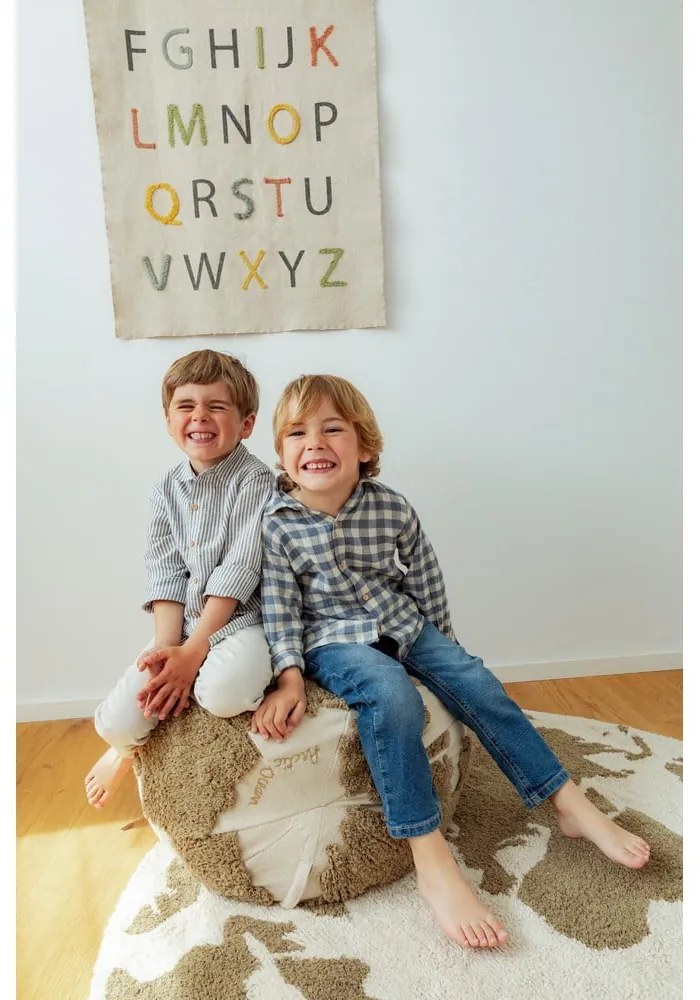 Zöld-krémszínű mosható-kézi szövésű pamut gyerek szőnyeg ø120 cm World Map – Lorena Canals