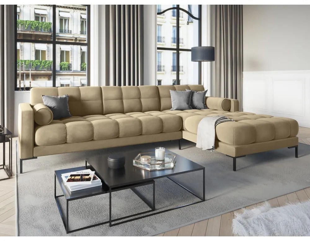 Bali bézs bársony sarokkanapé, jobb oldali - Cosmopolitan Design