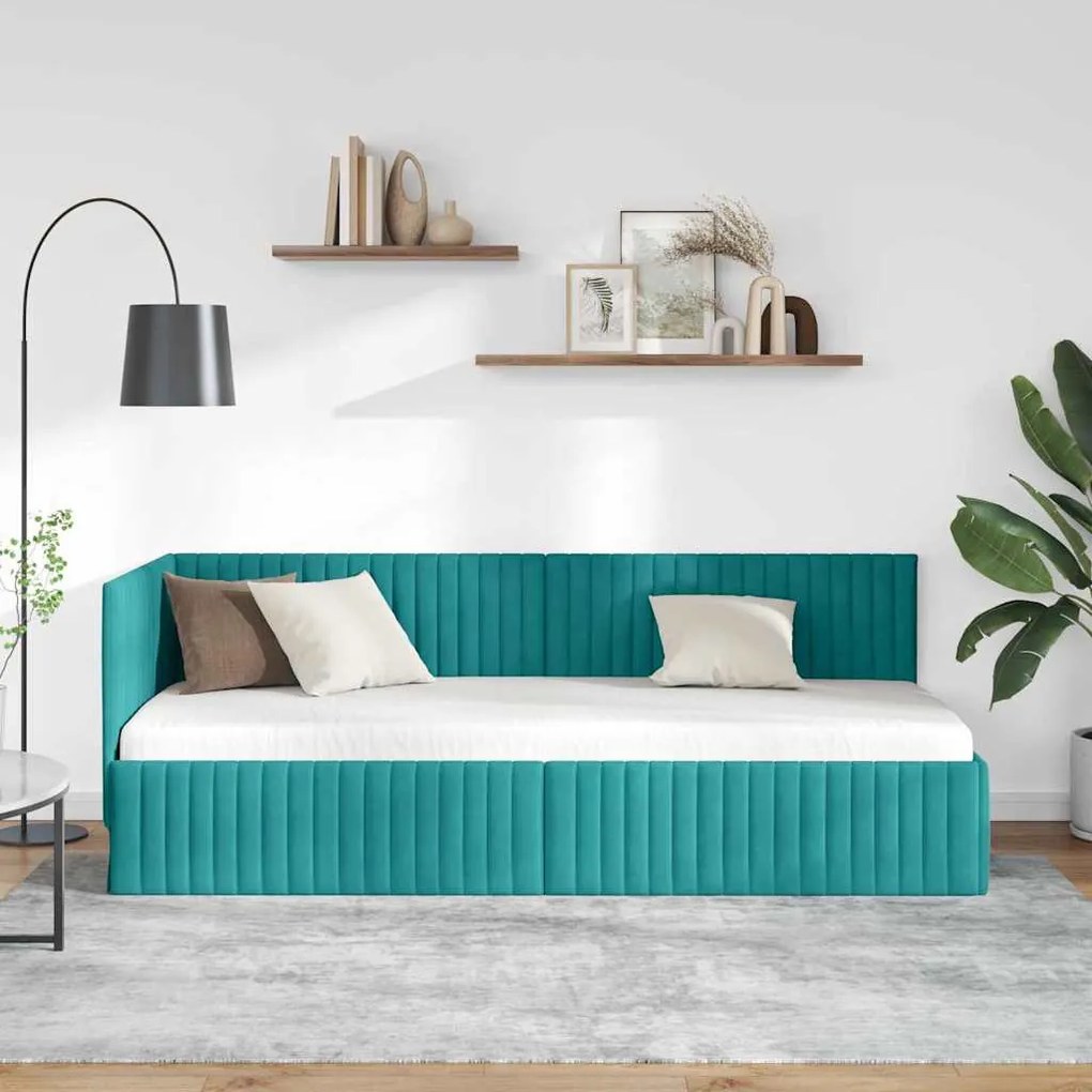 Sarokágy keret fejtámlával Türkiz 80 x 200 cm Bársony