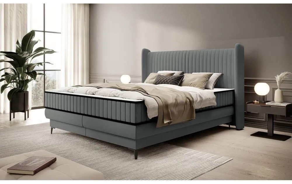 Kontinentális franciaágy 180 cm Dalmo 180 (ágyráccsal) (tárolóhellyel) (világos szürkés fekete + fekete). Akció -15%. 1099684
