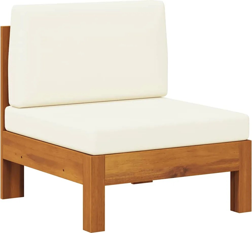 vidaXL tömör akácfa középső kanapé krémfehér párnákkal