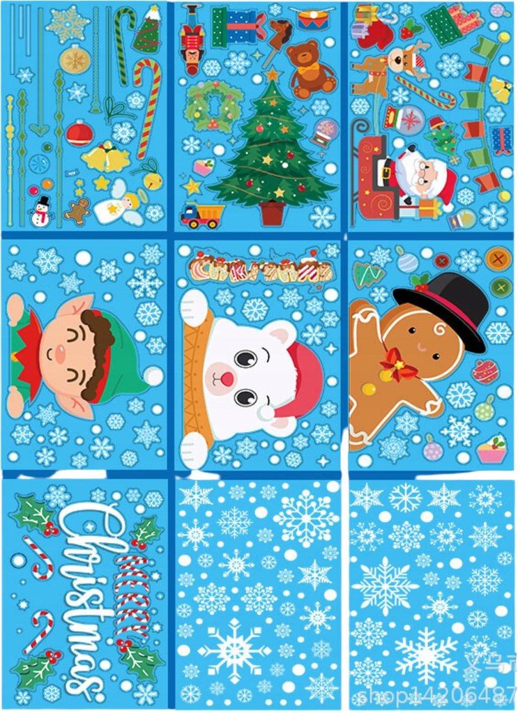 Karácsonyi Matricák Ablakdíszek Karácsonyi Üveg Ragasztó Nélkül 9 lap