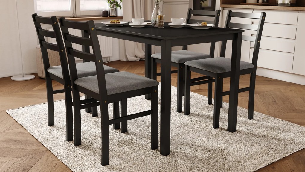 MAZZONI EXPORT TORINO étkezőgarnitúra asztal + 4 szék Fekete/Világosszürke (Savana 21 szövet) - FA ÉTKEZŐ GARNITÚRA KONYHÁBA/ÉTKEZŐBE