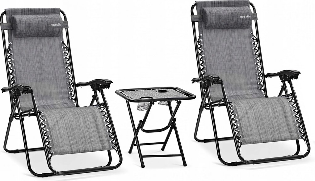 Kerti Napozóágy 2 Db-os Szett Asztal Szék Zero Gravity Összecsukható Fotelek