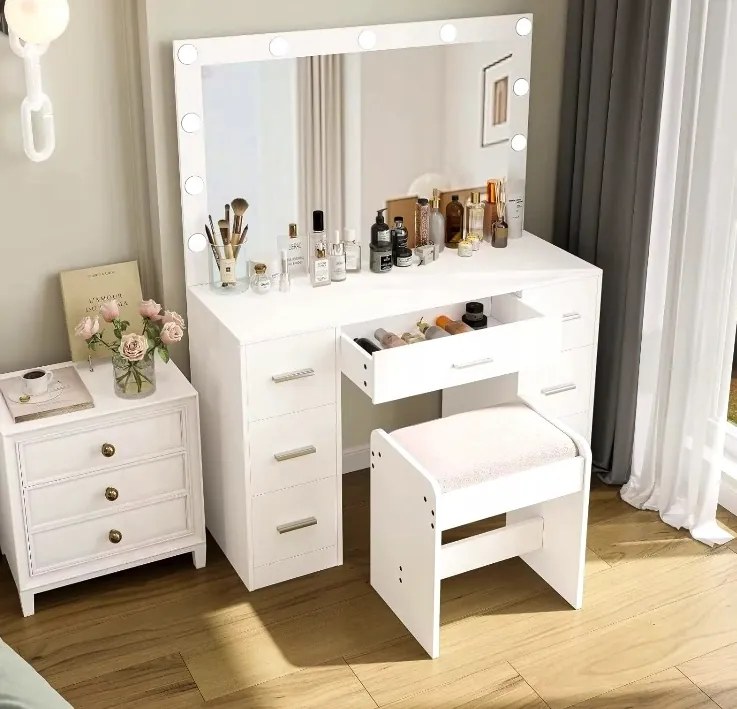 Nagy öltözőasztal fehér, világítással 80 x 40 x 110cm