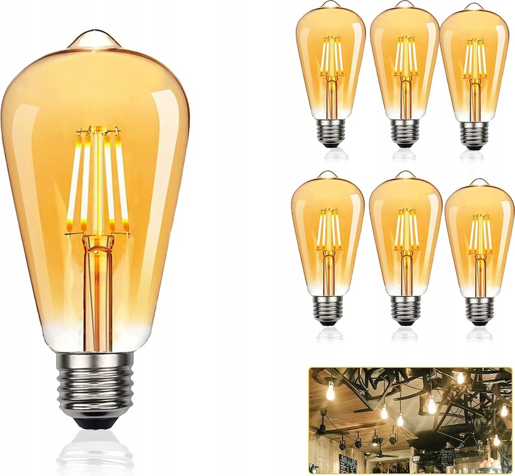 6db Dekorációs Izzó retro Edison ST64 E27 4W