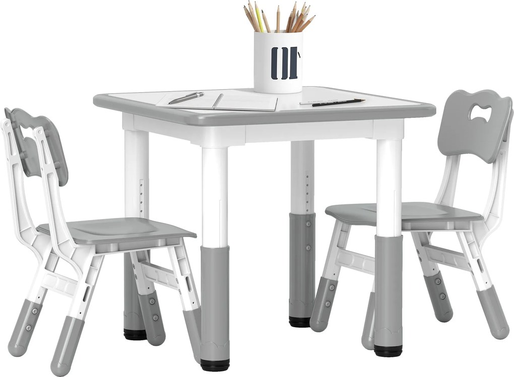 AIYAPLAY 3 részes Gyermek Asztal és Szék Készlet Magasság Állítható Gyermek Asztallal 2 Székkel Könnyen Tisztítható 18 Hónapos Kortól 5 Éves Korig Ját