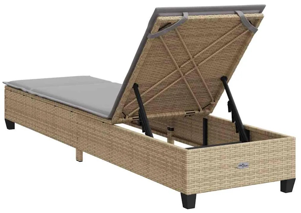 bézs polyrattan napozóágy párnákkal 55x200x25,5 cm