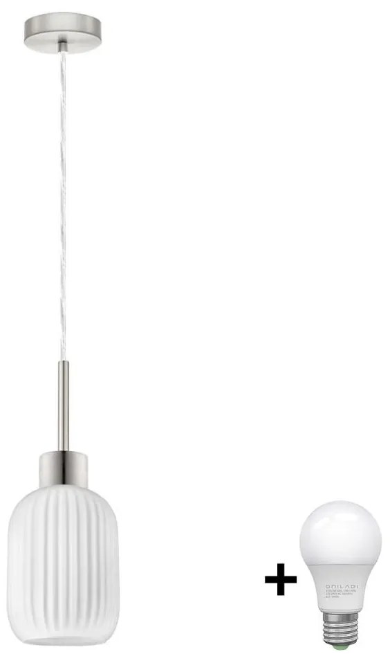 LED csillár zsinóron HARMA 1xE27/60W/230V, átmérő 14 cm, matt króm/fehér
