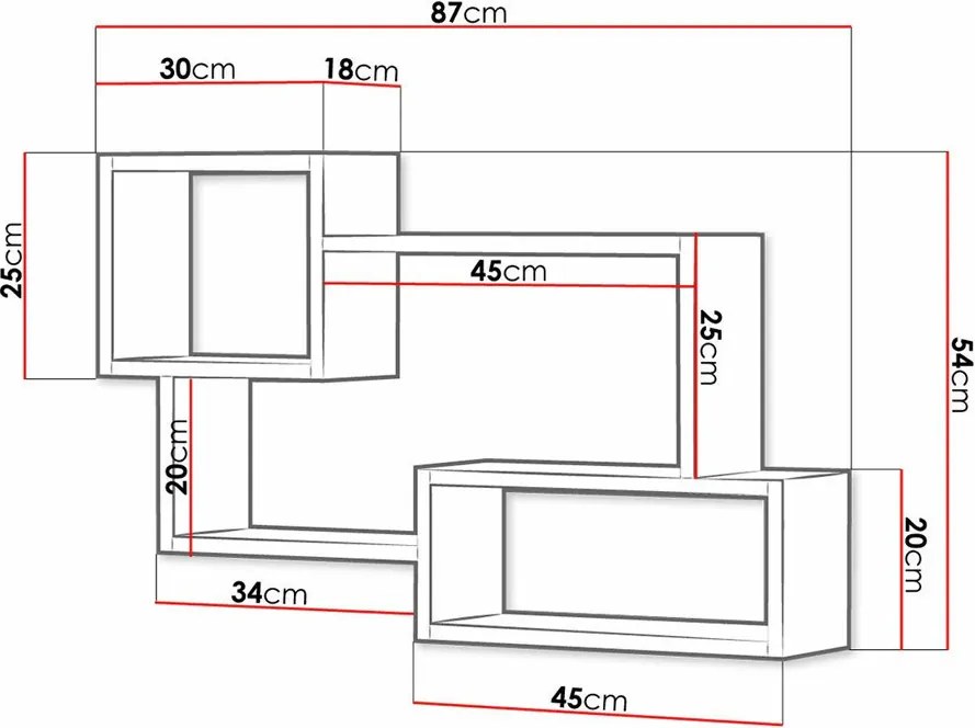 Fali polc 87x18x54cm fekete FUR1961-3