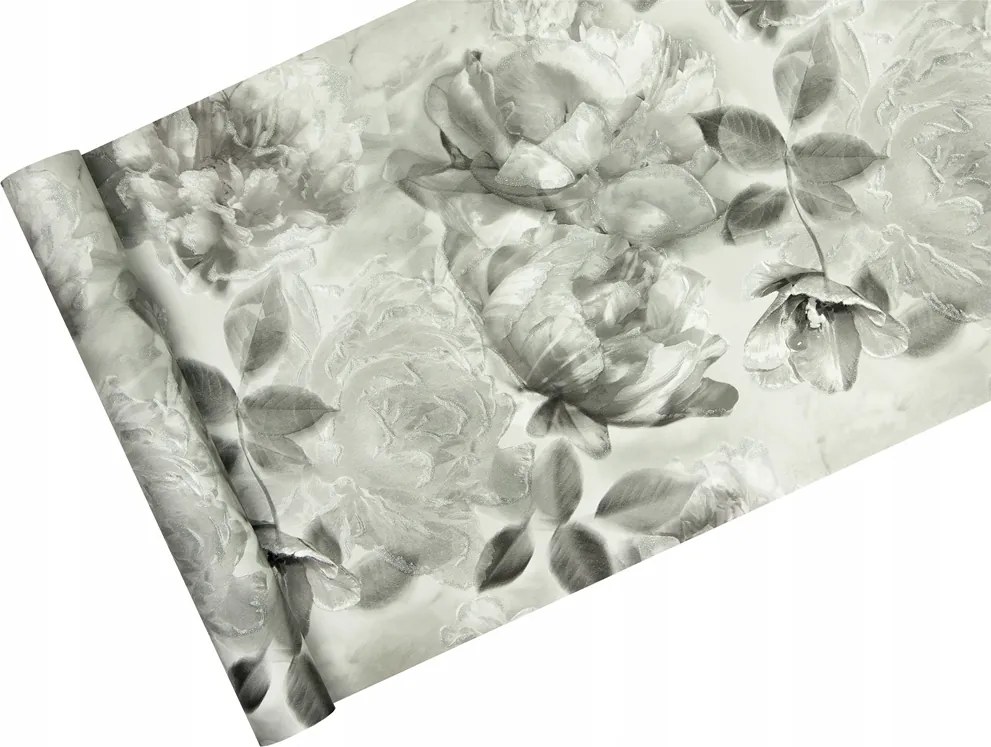 Rózsamintás tapéta Nagy Rózsa Csillámokkal Szürke