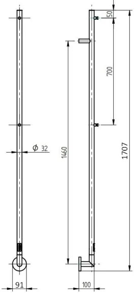 P.M.H. OL1SS -Elektromos törölközőszárító OLE 24W/230V 170 cm IP44 polírozott rozsdamentes acél
