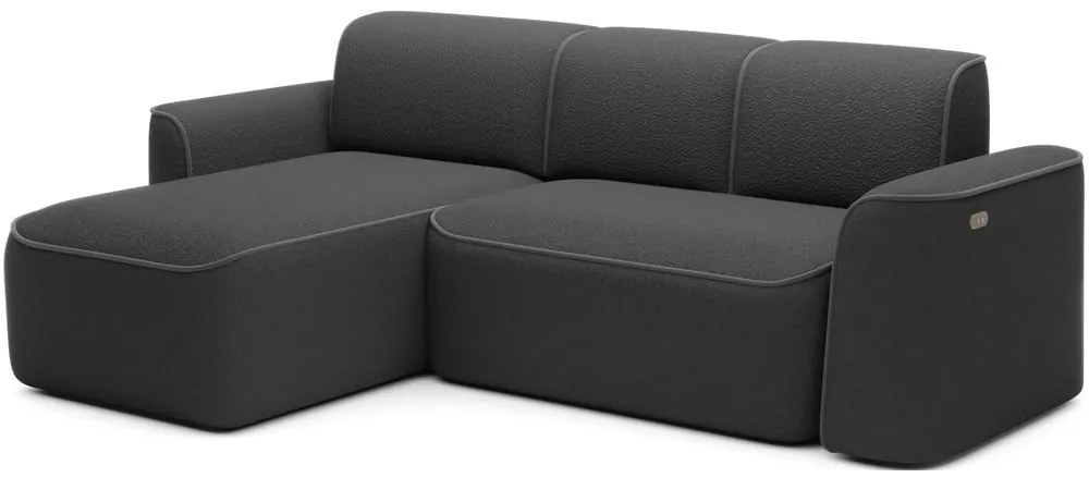 Sötétszürke buklé sarokkanapé (bal oldali-heverő résszel) Ume – ELTAP