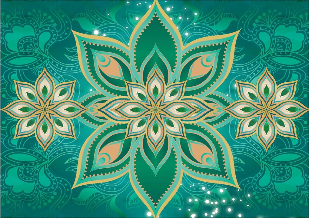 Flizelin fotótapéta Arany virágok türkiz háttérrel 254x184 +ragasztó