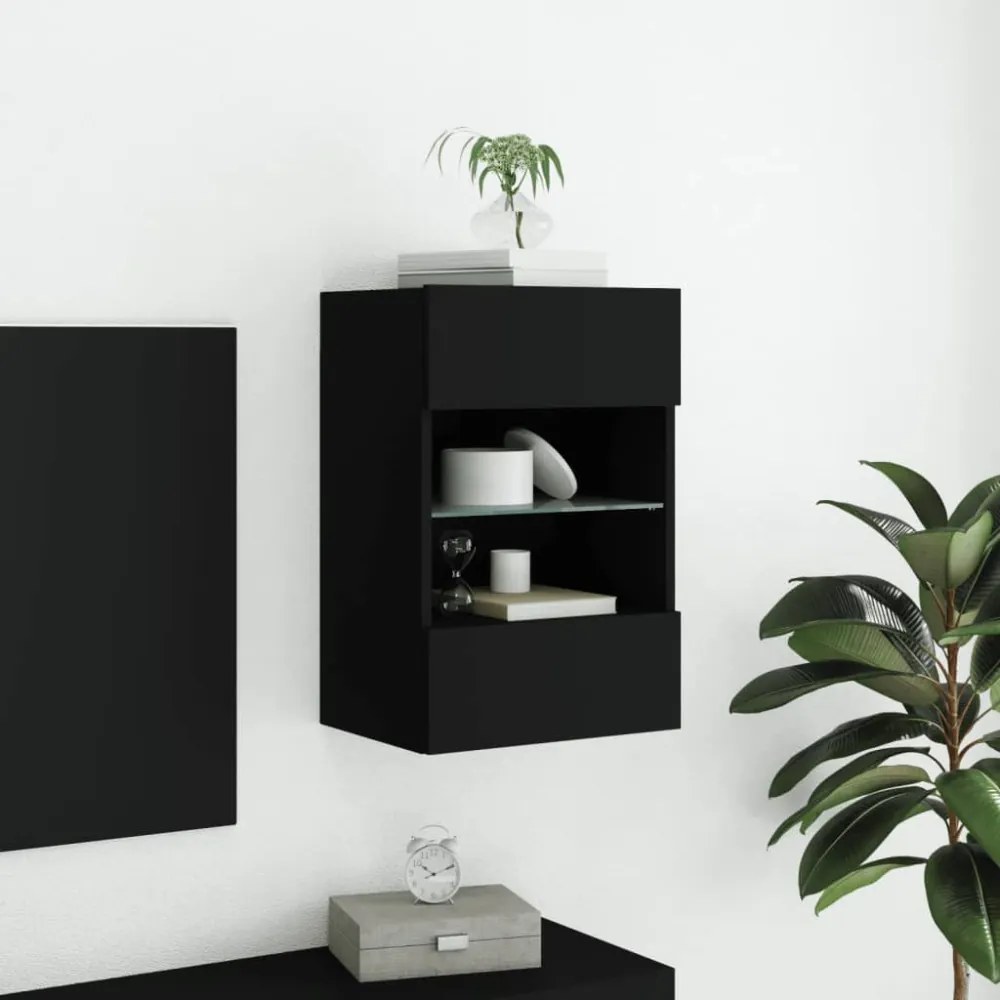 fekete fali TV-szekrény LED-világítással 40x30x60,5 cm