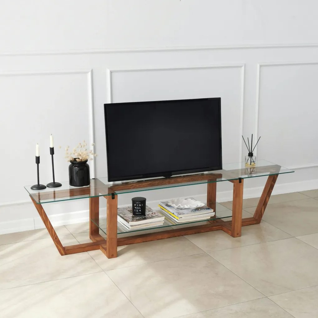 Amalfi üveg TV-állvány, dió, 158 cm