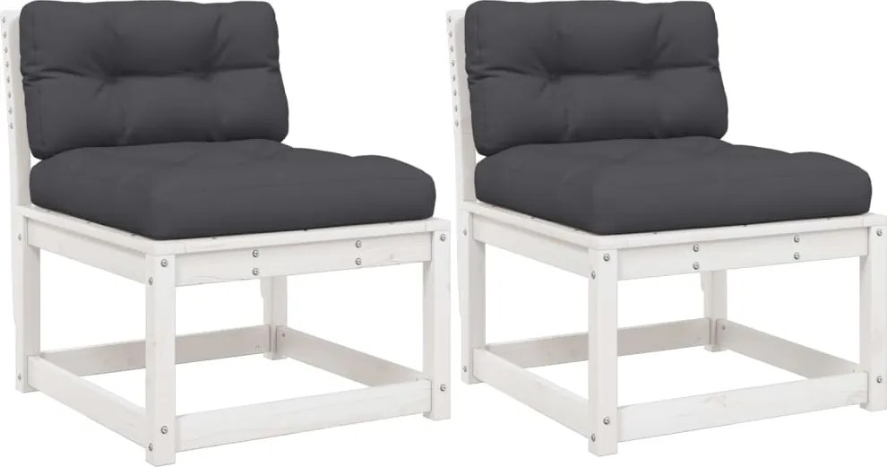 vidaXL 2 db fehér tömör fenyőfa kerti kanapé párnával