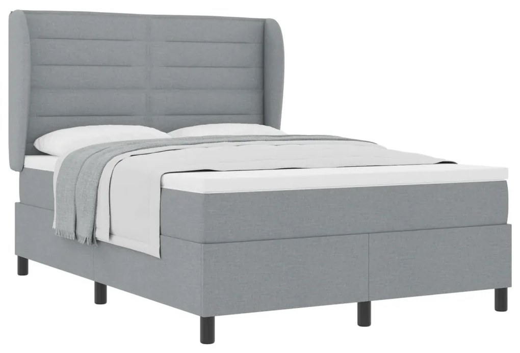 Boxspring Ágy Matrac Alkalmas Világosszürke 140x200 cm Szövet