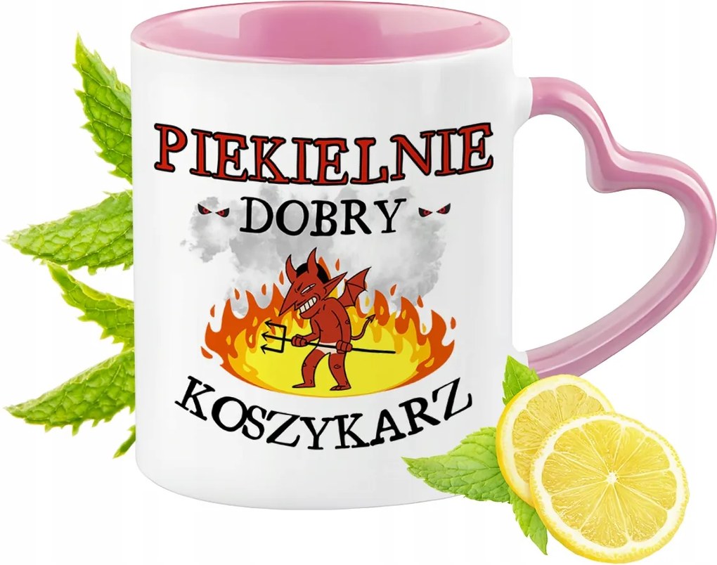 Kosárlabdázó bögre Rózsaszín, szív alakú füllel Kávé ajándék