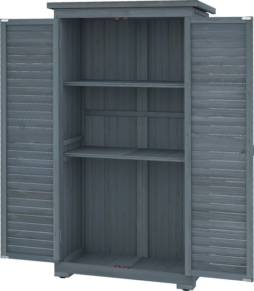 Outsunny Fa Szekrény 0.31 m² 87x46.5x160 cm Kültéri Fa Szekrény 2 Ajtóval és 2 Belső Polccal Teraszra Szürke | Aosom