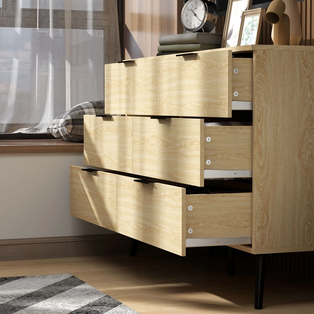 HOMCOM 6 Fiókos Szekrény Modern Dizájn Antibólintóval 110W x 40D x 75H cm Fa Hatású | Aosom
