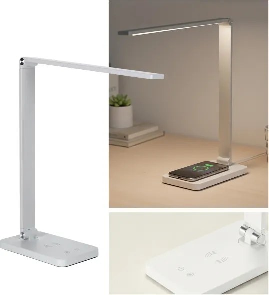 Brilagi - LED érintős asztali lámpa, dimmelhető, vezeték nélküli QI töltő, LED/7W/5V, 3000/4000/6000K, fehér