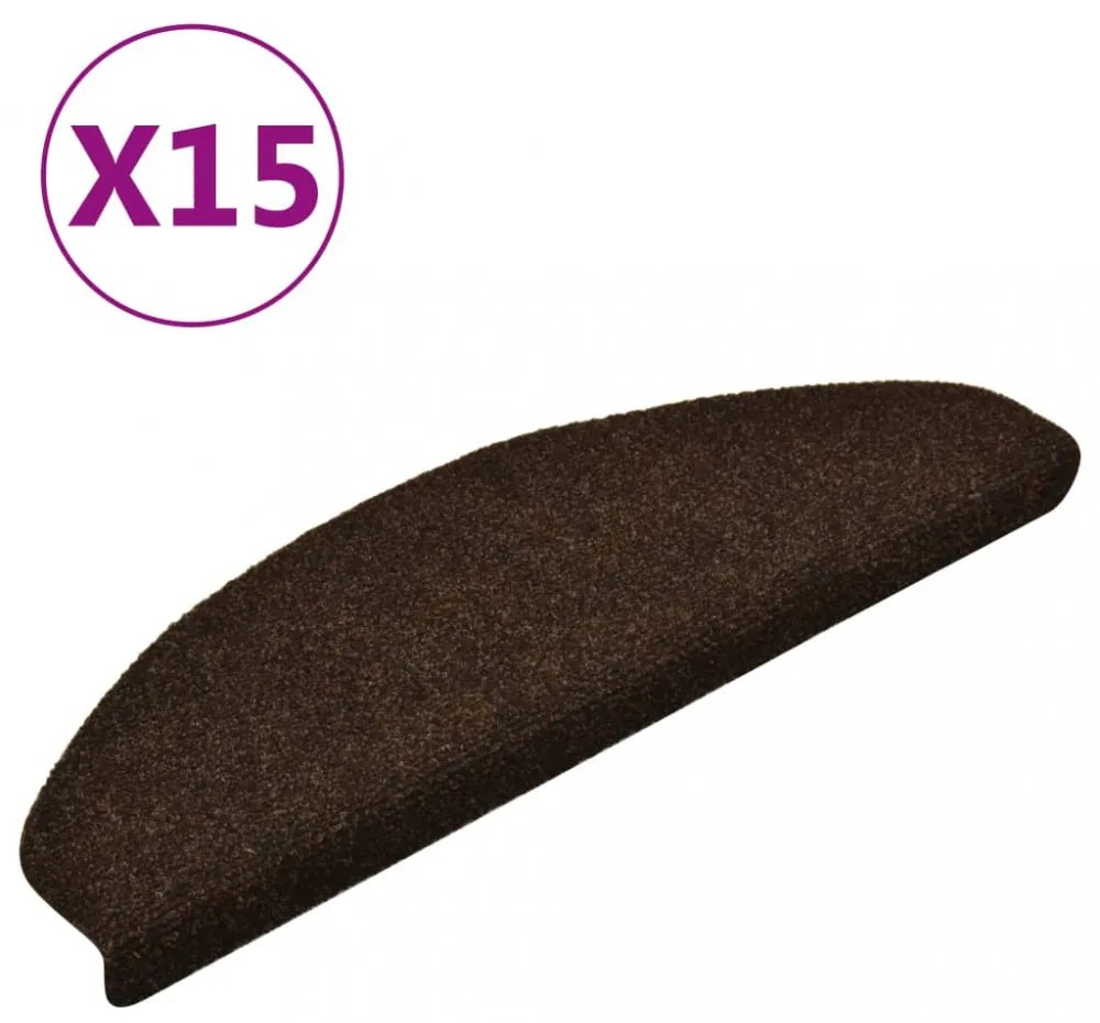 15 db barna tűlyukasztott öntapadó lépcsőszőnyeg 65 x 21 x 4 cm