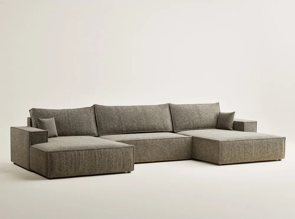 Barna zsenília kinyitható-tárolóhelyes sarokkanapé (U alakú) Kyoto – Maison de Rêve