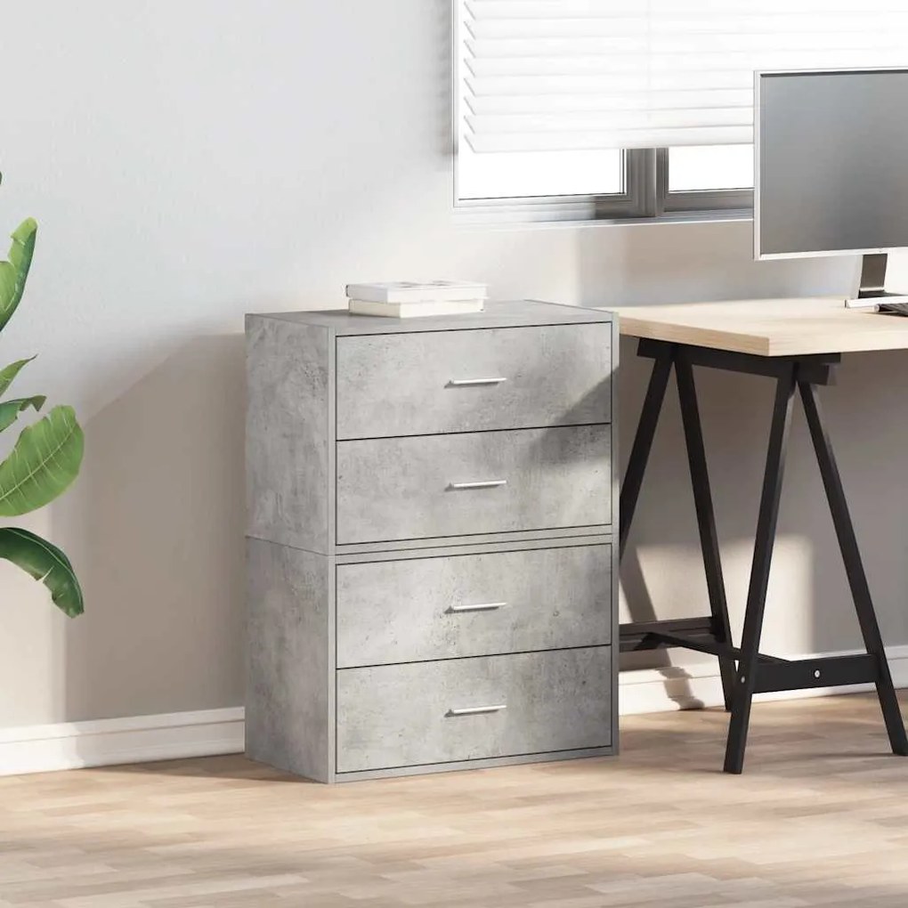 szekrények 2 fiókkal 2 db betonszürke 60x31x40 cm gépelt fa