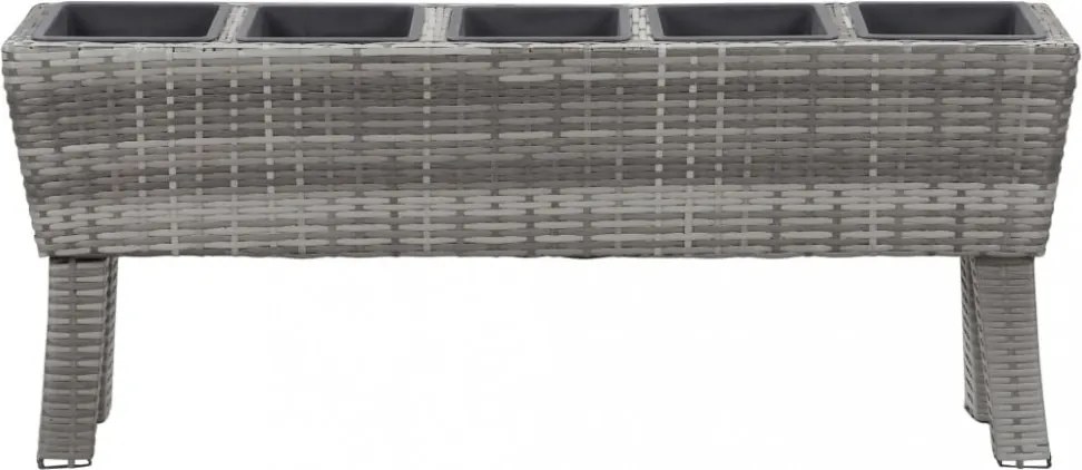Szürke polyrattan kerti virágtartó 5 kaspóval 118 x 25 x 50 cm