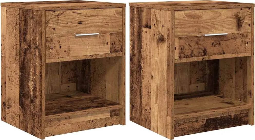 vidaXL 2 db antik fa színű éjjeliszekrény fiókkal 40x34x50 cm