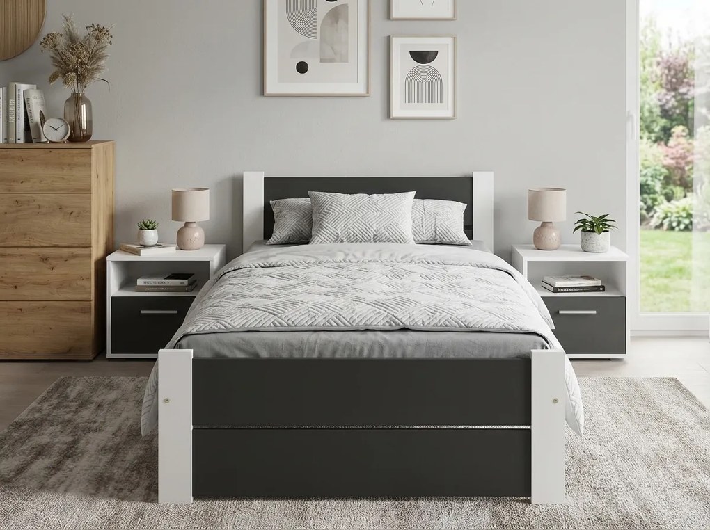 Ágy IKAROS DOUBLE 80 x 200 cm, antracit/fehér Ágyrács: Lamellás ágyrács, Matrac: Sommera 18 cm matrac