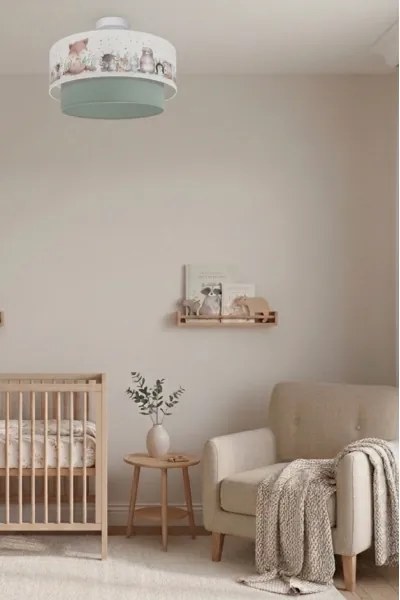 Brilagi-LED gyerek felületre szerelhető csillár BOBO 1xE27/60W/230V, átm. 40 cm, fehér/zöld/állatmintás