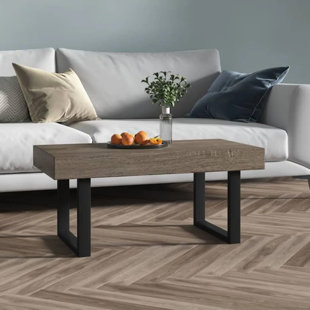 Szürke és fekete MDF és vas dohányzóasztal 90x45x40 cm