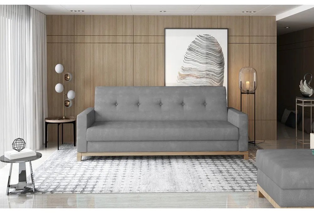 Világosszürke bársony kinyitható-tárolóhelyes kanapé 216 cm Selene – ELTAP